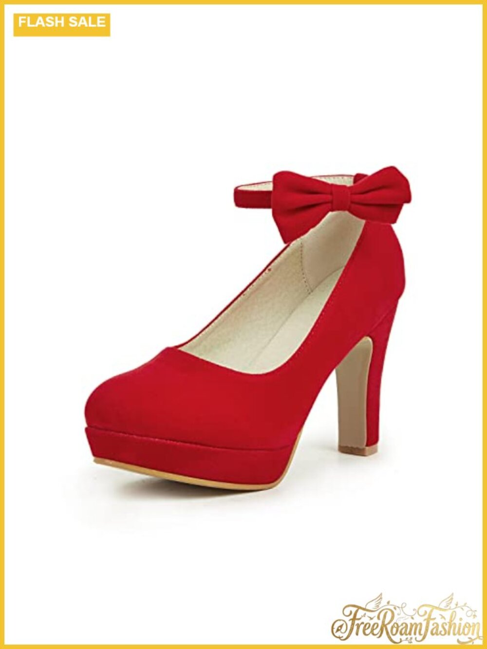 Women's Platform High Heel Dress Pumps Ankle Strap Bow Chunky Heels Suede Party